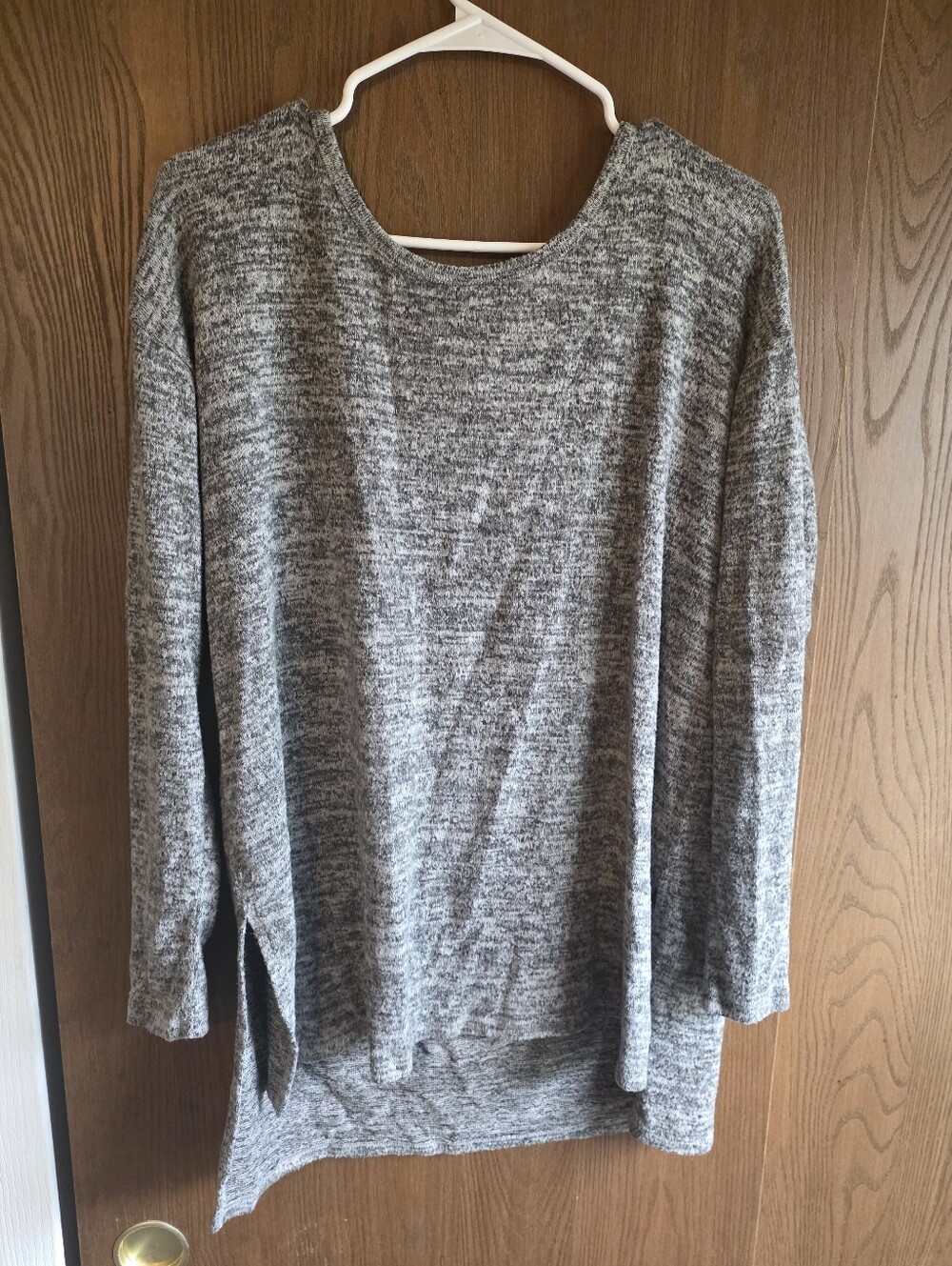 Gray Marled Scoop Neck Long Sleeve Sweater